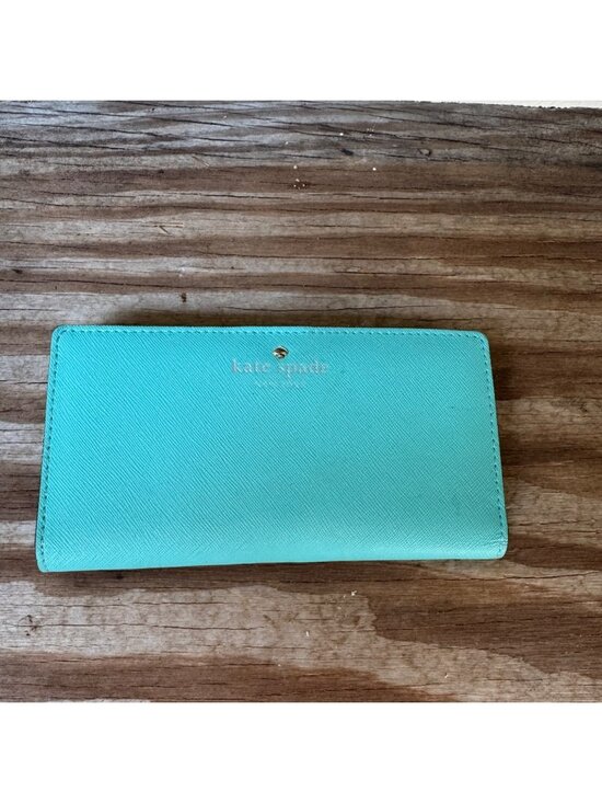 Kate Spade Handbags - Kate Spade Turquoise Saffiano Leather Wallet With Card Slots & Zipper Pocket